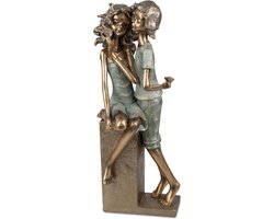 Beeld - Liefde - 42x15x18cm - Polyresin - Kinderen - Goud - Bronz - Kunst