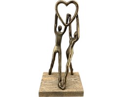 beeld liefde bestaat echt een dans van het leven gemaakt van aluminium en hout - koper/ brons kleur - 15x10x32 cm
