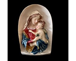 Beeld Maria met kind 13cm old look Beeld is handgeschilderd polystone