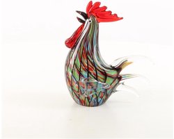 Beeld Murano Style Kleurrijke Haan - decoratief - Glazen sculptuur - 19,3 cm hoog