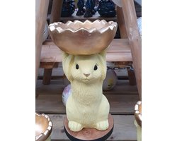 Beeld Paashaas - Geel - Woon - Paasdagen - Pasen - Wonen - Woonaccessoires - Woonaccessoire - Konijn - Haas - Eierschaal - Goud - Gold - Paasdecoratie - Decoratie - Schaal - Interieur - Paastak - Yellow - Ei - Voorjaar - Lente - Seizoen - Lief - Oké