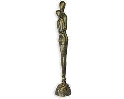 Beeld verliefd stel gietijzer met bronzen look – romantisch gietijzeren kunstbeeld – grote sculptuur voor interieur of tuin – 93 cm hoog