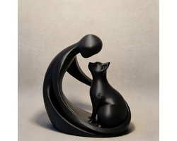 Beelden en ornamenten - Beeldjes van mens en kat - 8 cm × 5 cm × 7,3 cm - Decoratief item - Modern abstract - Sculptuur van mens en kat - Bureaudecoratie - Decoratie voor dierenliefhebbers - Zwart