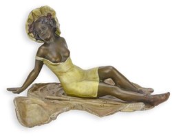 Beeldje badende vrouw brons – decoratief bronzen sculptuur van vrouwelijk naakt – klassieke kunst voor interieurdecoratie en verzamelobjecten