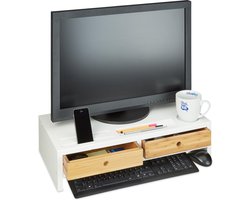 Beeldscherm verhoger - 2 lades - bamboe - wit