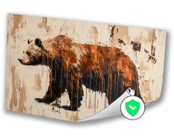 Beer met dynamische verfstreken - Beer poster - Muurdecoratie dier - Moderne kunst - Retro poster - Wanddecoratie slaapkamer - poster 60x40 cm