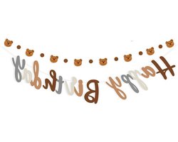 Beer Verjaardag Banner - Feest Wimpel - Feest Versieren - Milieuvriendelijk Papier - Set van 2 - Bruin