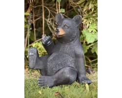 Beer zwart zittend 40 cm hoog - Wildlife - polyester - polystone - beeld - tuinbeeld - hoogkwalitatieve kunststof - decoratiefiguur - interieur - accessoire - voor buiten - cadeau - geschenk - kerst - nieuwjaar