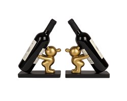 Beertjes wijnrek - Wijnrek hout - Wijnrek metaal - Wijnrekken - Wijnrek zwart - Wijnrek staand - Wijnrek goud - Wijn houder - Wijnfleshouder - 2 stuks