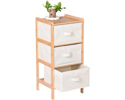 BEGRYF Bamboe Ladekast - Dressoir met 6 Stoffen Lades - 66x35x79 cm - Badkamerkast - Naturel & Wit