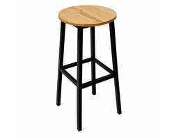 BEGRYF Barkruk - Eiken - Rond Zitvlak - Met Voetsteun - 32x32x65 cm - Industrieel Design - Houtlook Zitting