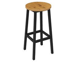 BEGRYF Barkruk - Elzenkleur - Rond Zitvlak - Met Voetsteun - 32x32x65 cm - Industrieel Design - Houtlook Zitting