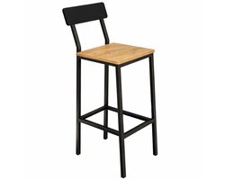 BEGRYF Barkruk - met Rugleuning – Industrieel - Eiken Look - Zwart Metaal - 30x40x90 cm