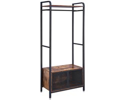 BEGRYF Garderoberek met opbergkast - industrieel - kledingroede en bovenplank - zwart en rustiek bruin - 80x40x180 cm