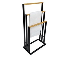BEGRYF Handdoekhouder - Vrijstaand - Zwart met Bamboe - 3 stangen - 81,5 cm Hoog
