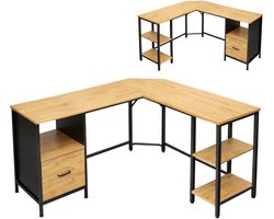 BEGRYF - Hoekbureau - elzenkleur - met lade en planken - 149x149x74,5 cm
