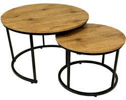 BEGRYF Industrieel - Set van 2 Salontafels - Rond - Ø 53 cm & Ø 43 cm - Elzenhout Look & Zwart