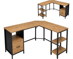 Begryf Loft - Hoekbureau - 149 x 149 x 74,5 cm - elzenkleur/zwart - met lade en opbergschappen