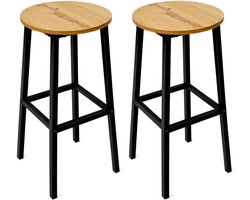 BEGRYF Set van 2 Barkrukken - Eiken - Rond Zitvlak - Met Voetsteun - 32x32x65 cm - Industrieel Design - Houtlook Zitting
