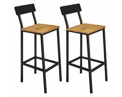 BEGRYF Set van 2 Barkrukken - Elzenkleur - Met Rugleuning - Met Voetsteun - 40x29,5x90 cm - Industrieel Design - Houtlook Zitting