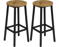 BEGRYF Set van 2 Barkrukken - Elzenkleur - Rond Zitvlak - Met Voetsteun - 32x32x65 cm - Industrieel Design - Houtlook Zitting