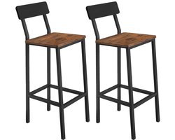 BEGRYF Set van 2 Barkrukken - Rustiek Bruin - Met Rugleuning - Met Voetsteun - 40x29,5x90 cm - Industrieel Design - Houtlook Zitting