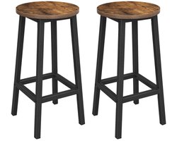 BEGRYF Set van 2 Barkrukken - Rustiek Bruin - Rond Zitvlak - Met Voetsteun - 32x32x65 cm - Industrieel Design - Houtlook Zitting