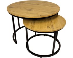 BEGRYF Set van 2 salontafels - rond - nestbaar - zwart en eikenlook - 53x53x47 cm / 43x43x39 cm