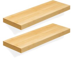 BEGRYF Set van 2 Zwevende Wandplanken - Bamboe-look - 80x20x3,8 cm - Verborgen Bevestiging - Natuurlijk Design - Houtlook Afwerking