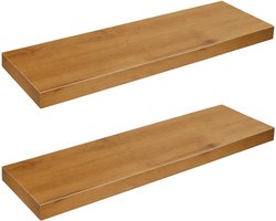 BEGRYF Set van 2 Zwevende Wandplanken - Elzenkleur - 60x20x3,8 cm - Verborgen Bevestiging - Industrieel Design - Houtlook Afwerking