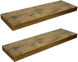 BEGRYF Set van 2 Zwevende Wandplanken - Rustiek Bruin - 60x20x3,8 cm - Verborgen Bevestiging - Industrieel Design - Houtlook Afwerking