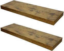 BEGRYF Set van 2 Zwevende Wandplanken - Rustiek Bruin - 80x20x3,8 cm - Verborgen Bevestiging - Industrieel Design - Houtlook Afwerking