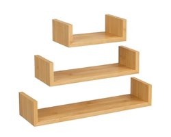 BEGRYF Set van 3 Wandplanken - Bamboe-look - U-vorm - 30/45/60x15x10 cm - Decoratief en Praktisch - Natuurlijk Design