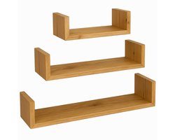 BEGRYF Set van 3 Wandplanken - Elzenkleur - U-vorm - 30/45/60x15x10 cm - Decoratief en Praktisch - Houtlook Design