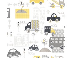 Behang Auto's - Voertuigen Behang - Verkeer - Vrachtwagen - Kinderbehang - Jongenskamer Speelkamer - 0,53 x 10,05 m - Just 4 Kids