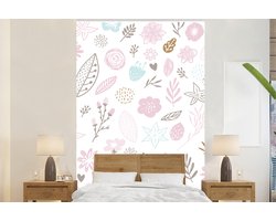 Behang babykamer - Fotobehang Bloemen - Design - Kinderen - Roze - Meisjes - Baby - Kindje - Breedte 170 cm x hoogte 260 cm - Kinderbehang