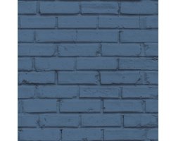 Behang – Bakstenen – Tienerkamer – Donkerblauw – Industrieel – Loft stijl – Urban – Stoer – Slaapkamer – Studio – Muurdecoratie – 0,53 x 10,05 M – hashtag