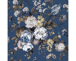 Behang Bloemen - Romantisch - Blauw - Vintage - Rozen - slaapkamer - Vliesbehang - 0.53 x 10.05 Blooming Garden 6