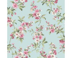 Behang Bloemen - Romantisch - Vliesbehang - Slaapkamer - Woonkamer - Wanddecoratie - Roze - Blauw - 0,53 x 10,05 M. - Blooming Garden 6