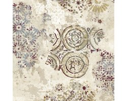 Behang boho cirkel en bloemen stempels - Behang - Wandbekleding - Wanddecoratie - Vliesbehang - Zero - 0,53 x 10,05 M.