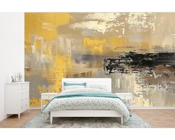 Behang - Fotobehang Abstract - Geel - Modern - Beige - Breedte 375 cm x hoogte 280 cm