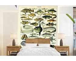 Behang - Fotobehang Adolphe Millot - Kunst - Vintage - Vissen - Dieren - Breedte 175 cm x hoogte 240 cm