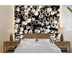 Behang - Fotobehang Bamboe - Groen - Wit - Breedte 280 cm x hoogte 280 cm