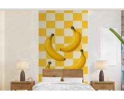 Behang - Fotobehang Bananen - Geel - Geblokt - Breedte 120 cm x hoogte 240 cm