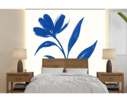 Behang - Fotobehang Bloem - Blaadjes - Minimalistisch - Blauw - Breedte 280 cm x hoogte 280 cm