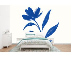 Behang - Fotobehang Bloem - Blaadjes - Minimalistisch - Blauw - Breedte 400 cm x hoogte 300 cm