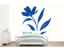 Behang - Fotobehang Bloem - Blaadjes - Minimalistisch - Blauw - Breedte 420 cm x hoogte 280 cm