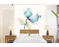 Behang - Fotobehang Bloemen - Waterverf - Blauw - Breedte 165 cm x hoogte 220 cm