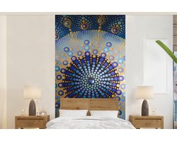 Behang - Fotobehang Cirkel - Mandala - Blauw - Geel - Breedte 120 cm x hoogte 240 cm