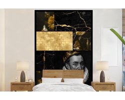 Behang - Fotobehang Collage - Bladgoud - Marmer - Kunst - Breedte 180 cm x hoogte 280 cm